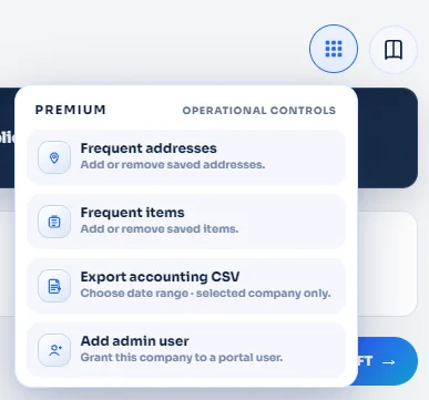 Operational controls menu showing the Frequent addresses option