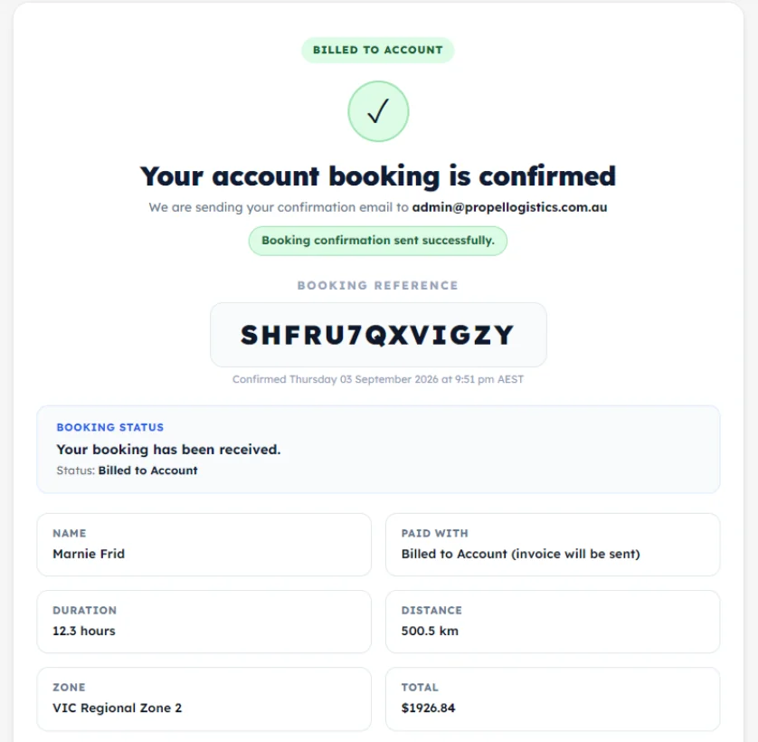 Successful account booking confirmation